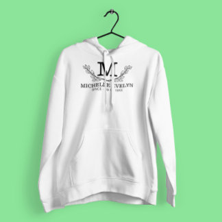 Gepersonaliseerde zwart-wit naam monogram leeftijd hoodie