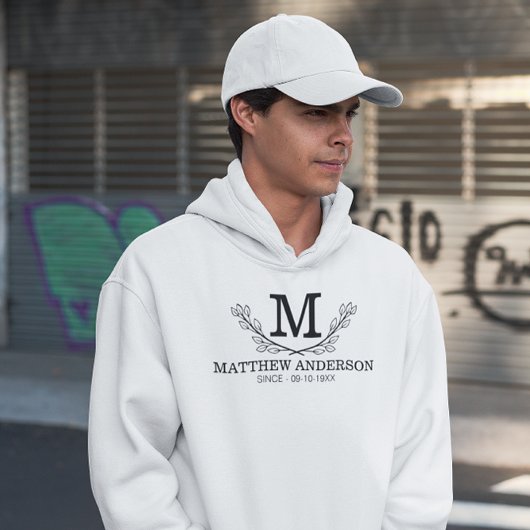 Gepersonaliseerde zwart-wit naam monogram leeftijd hoodie