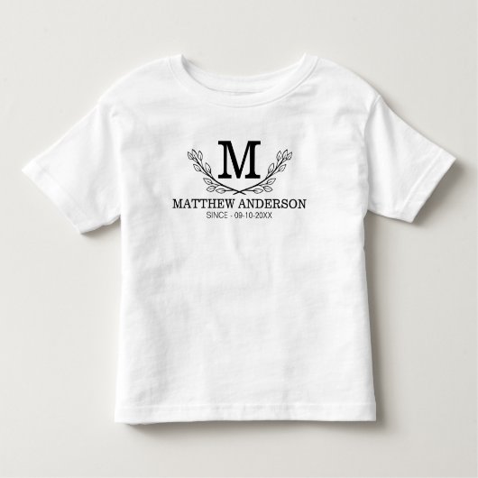 Gepersonaliseerde zwart-wit naam monogram leeftijd kinder shirts (Voorkant)
