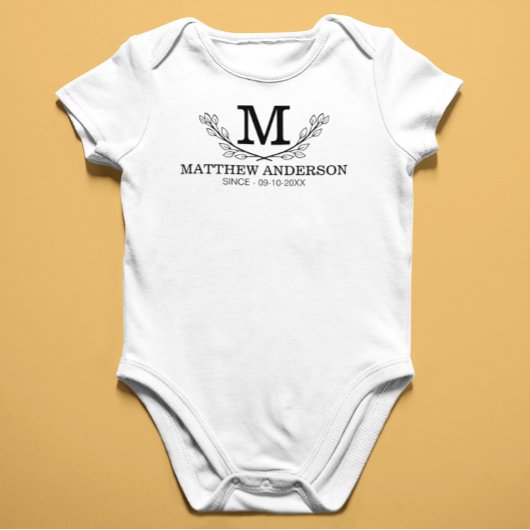 Gepersonaliseerde zwart-wit naam monogram leeftijd romper