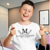 Gepersonaliseerde zwart-wit naam monogram leeftijd t-shirt