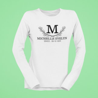 Gepersonaliseerde zwart-wit naam monogram leeftijd t-shirt