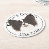 Gepersonaliseerde Zwart & Wit Papillon Hond bruilo Ronde Kartonnen Onderzetter (Gebogen)