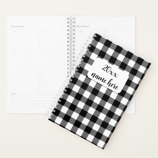 Gepersonaliseerde zwart-wit plaid planner (Display)