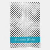 Gepersonaliseerde zwart wit Polka dot blauw Theedoek (Verticaal)