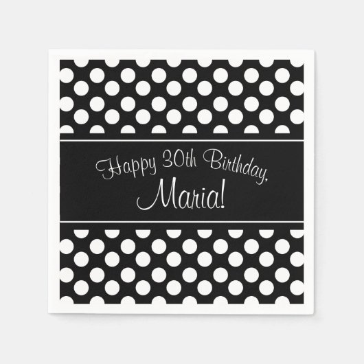 Gepersonaliseerde zwart-wit PolkaDot Papieren serv Servetten (Voorkant)