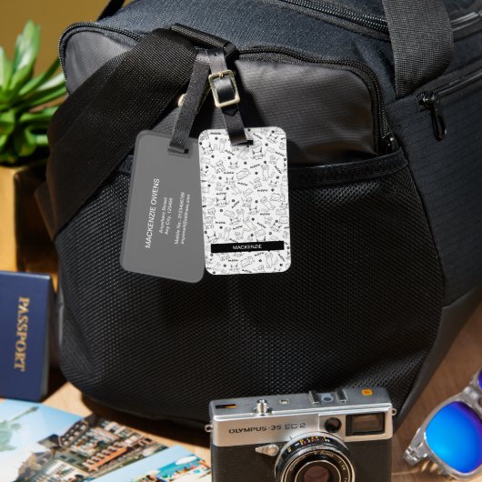 Gepersonaliseerde zwart-wit poten & whiskers bagagelabel (Voorkant /achterkant)