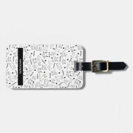 Gepersonaliseerde zwart-wit poten & whiskers bagagelabel