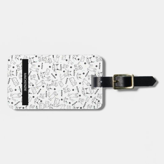 Gepersonaliseerde zwart-wit poten & whiskers bagagelabel (Voorkant horizontaal)