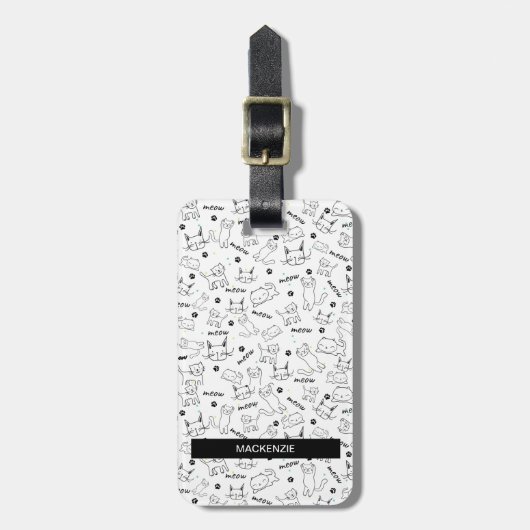 Gepersonaliseerde zwart-wit poten & whiskers bagagelabel (Voorkant verticaal)