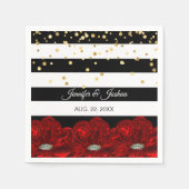 Gepersonaliseerde Zwart Wit Rode Rozen Gouden Huwe Servetten (Voorkant)