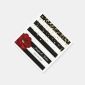 Gepersonaliseerde Zwart Wit Rode Rozen Gouden Huwe Servetten (Hoek)