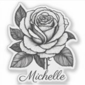 Gepersonaliseerde Zwart & Wit Rose Waterdicht Sticker (Voorkant)