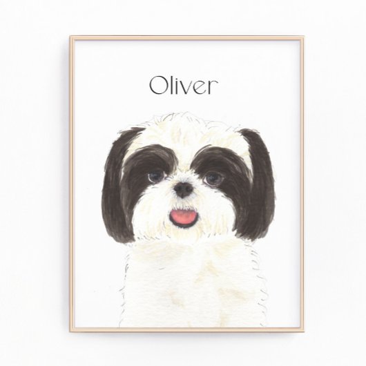 Gepersonaliseerde zwart-wit Shih Tzu Art Foto Afdruk