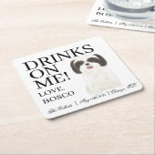 Gepersonaliseerde Zwart Wit Shih Tzu bruiloft Kartonnen Onderzetters (Schuin)