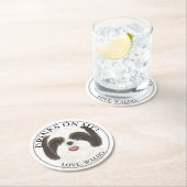 Gepersonaliseerde zwart-wit Shih Tzu Hond bruiloft Ronde Kartonnen Onderzetter (Insitu)