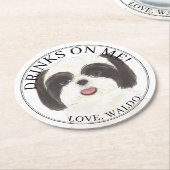 Gepersonaliseerde zwart-wit Shih Tzu Hond bruiloft Ronde Kartonnen Onderzetter (Gebogen)