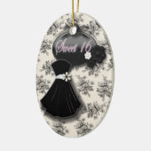Gepersonaliseerde zwart-wit Sweet 16 Ornament (Links)