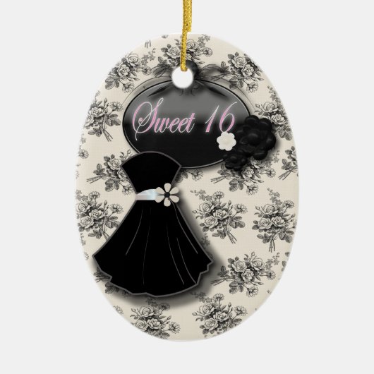 Gepersonaliseerde zwart-wit Sweet 16 Ornament (Voorkant)