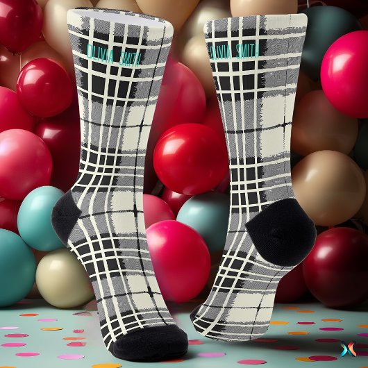 Gepersonaliseerde zwart-wit Tartan Plakken Custom Sokken