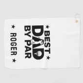 Gepersonaliseerde zwart-wit tekst Best Dad By Par Golfhanddoek (Horizontaal)