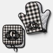 Gepersonaliseerde zwart-witbuffelcontrole ovenwant & pannenlap set (Voorkant / Achterkant)