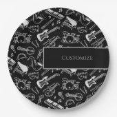 Gepersonaliseerde zwart-witinstrumenten 2 papieren bordje (Voorkant)