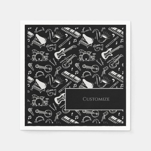 Gepersonaliseerde zwart-witinstrumenten 2 servet (Voorkant)
