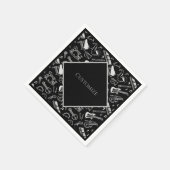 Gepersonaliseerde zwart-witinstrumenten servet (Hoek)