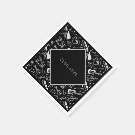 Gepersonaliseerde zwart-witinstrumenten servet (Hoek)