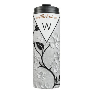 Gepersonaliseerde zwart-witte bloemen thermosbeker