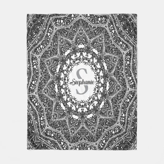 Gepersonaliseerde zwart-witte boomtak Mandala Fleece Deken (Voorkant)