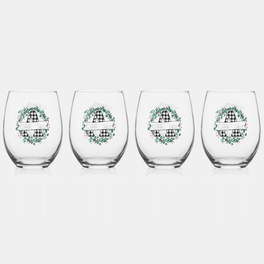 Gepersonaliseerde zwart-witte Buffalo Plaid (A) Wijnglas Zonder Voet (Voorkant)