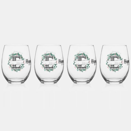 Gepersonaliseerde zwart-witte Buffalo Plaid (E) Wijnglas Zonder Voet (Voorkant)