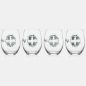 Gepersonaliseerde zwart-witte Buffalo Plaid (H) Wijnglas Zonder Voet (Achterkant)