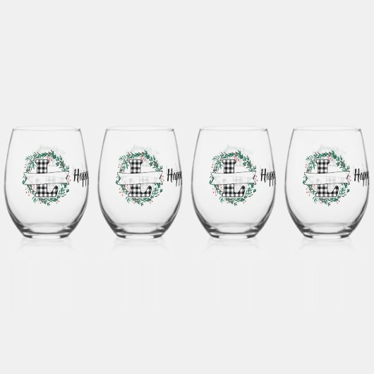 Gepersonaliseerde zwart-witte Buffalo Plaid (L) Wijnglas Zonder Voet (Voorkant)