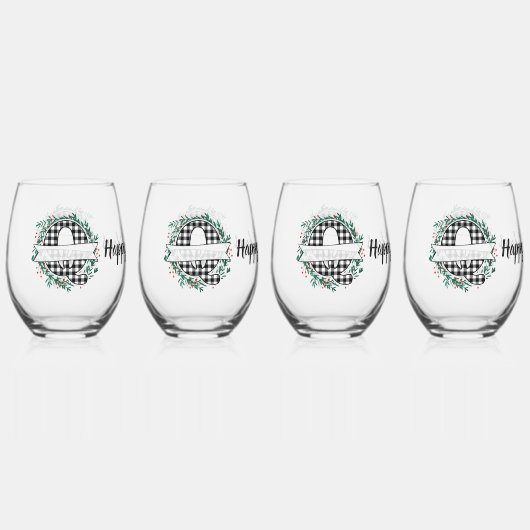 Gepersonaliseerde zwart-witte Buffalo Plaid (Q) Wijnglas Zonder Voet (Voorkant)