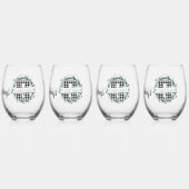 Gepersonaliseerde zwart-witte Buffalo Plaid (R) Wijnglas Zonder Voet (Achterkant)