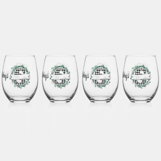 Gepersonaliseerde zwart-witte Buffalo Plaid (S) Wijnglas Zonder Voet (Achterkant)