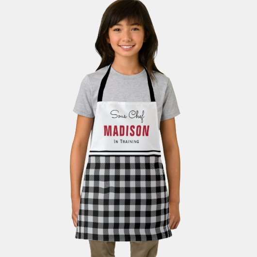 Gepersonaliseerde zwart-witte buffel Plaid Kinder Schort (Insitu)
