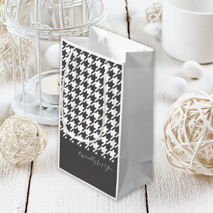 Gepersonaliseerde zwart-witte houndstooth klein cadeauzakje