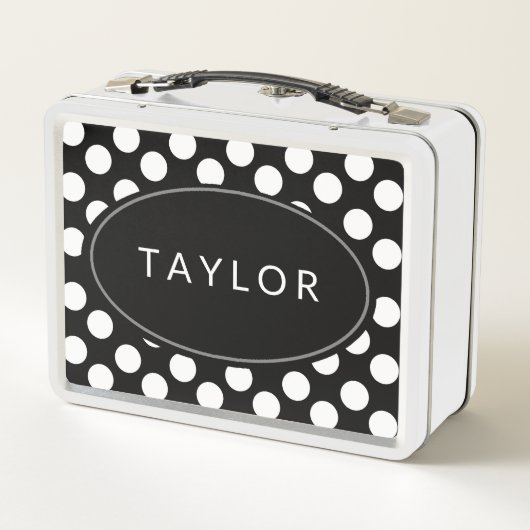 Gepersonaliseerde Zwart-witte Lunchbox van de Stip (Achterkant)