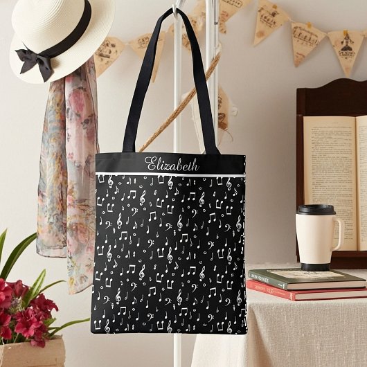 Gepersonaliseerde zwart-witte musical tote bag