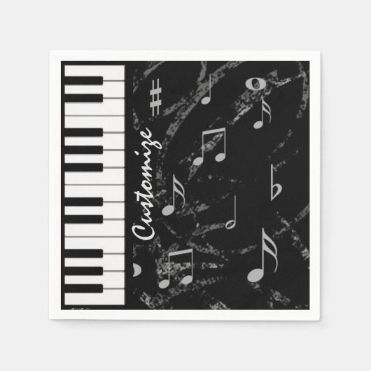 Gepersonaliseerde zwart-witte piano-muziek Napkins Servetten (Voorkant)