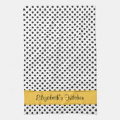 Gepersonaliseerde zwart witte polka dot geel theedoek (Verticaal)