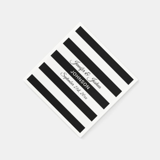 Gepersonaliseerde zwart witte strepen bruiloft servet (Hoek)