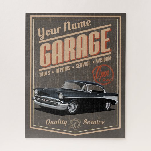 Gepersonaliseerde zwarte 1957 Chevy Garage Legpuzzel (Verticaal)