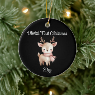 Gepersonaliseerde Zwarte 1e Baby Meisje Eerste Ker Keramisch Ornament