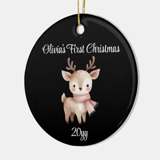 Gepersonaliseerde Zwarte 1e Baby Meisje Eerste Ker Keramisch Ornament (Links)