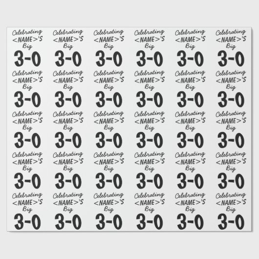 Gepersonaliseerde zwarte 30e verjaardag cadeaupapier (Vlak)